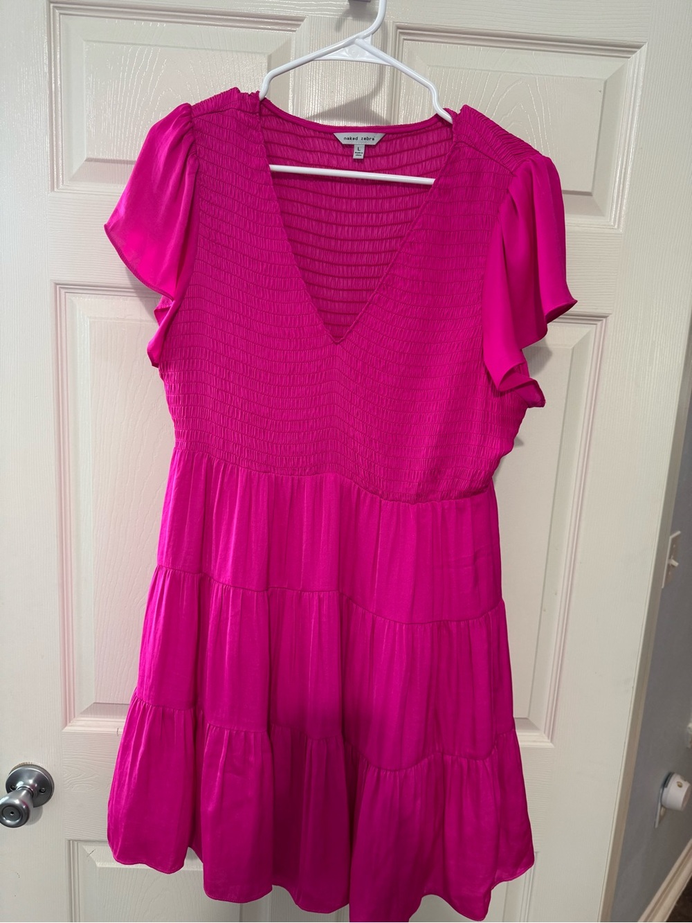 Naked Zebra Fuchsia V-Neck Tiered Dress